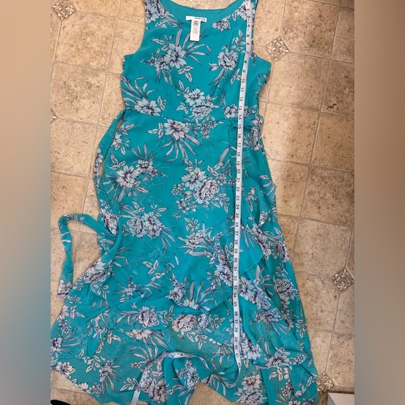 Women’s Studio One Petite Turquoise Floral Wrap Sleeveless Dress Sz 6P - Picture 4 of 9